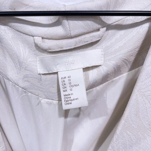 H&M Floral Jacquard Tie Waist Blazer Cream Lined Pockets One Button Womens US 12 - Picture 7 of 8